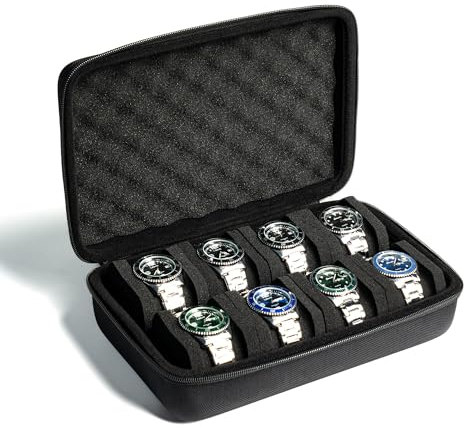 AUKURA Custodia rigida per orologi con 8 scomparti, custodia rigida per orologi, custodia imbottita per esporre e organizzare gli orologi