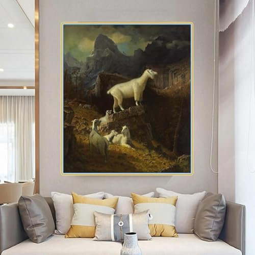 GOSRD Albert Bierstadt „Rocky Mountain Goats“ Ölgemälde auf Leinwand, Landschaftsdruck, Bild, Kunstdekor, Heim- und Wohnzimmerdekoration, 70 x 100 cm, rahmenlos