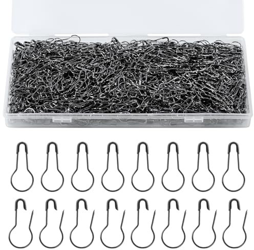 1000st Bulb Safety Pins, 22mm Sicherheitsnadeln für Kleidung mit Aufbewahrungsbox Kleine Kürbisform Calabash Pin zum Selbermachen von Kleidung Basteln von Wohnaccessoires (Schwarz)
