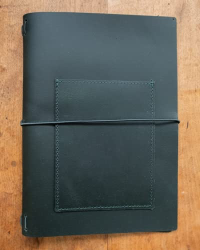 Pluma Paper Company Crazy Horse Leather A5 Traveler's Notebook Cover with Pocket A5 (Dark Green, A5)