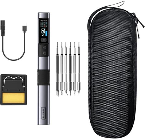 Smart Cordless Soldering Iron, HS-02A Digital Display Electric Soldering Iron Kit 100-450°C Temperature Adjustable with 6 Soldering Tips, for Home Welding and Repair