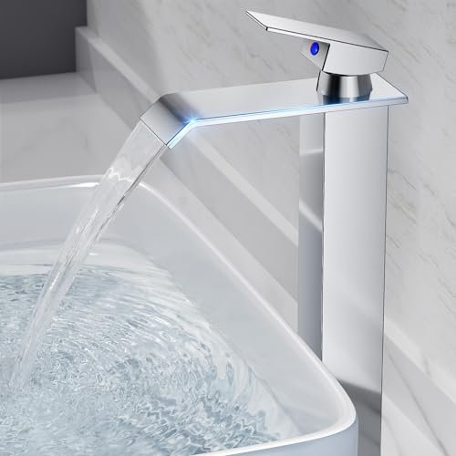 Wasserfall Wasserhahn Bad,Edelstahl Waschtischarmatur,Einhandmischer Armatur Waschbecken,Wassersparend,Verchromt (60cm Rohre inklusive)