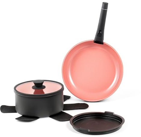 ROYDX Titanium Ceramic Nonstick Pots and Pans Sets, Detachable Handles Induction Hob Pan Set for All Stove