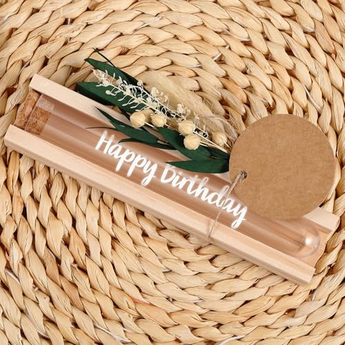 Hestya Geburtstag Geldgeschenk Verpackung für Freunde Geburtstag | Happy Birthday Reagenzgläser mit Holzsockel, Transferaufkleber, Getrockneten Blumenstrauß, für Samen, Gutscheinen