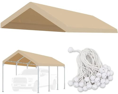 FORALEBEN Carport Ersatz-Überdachung für Auto-Zelt, Garage, Unterstand, Plane mit Kugelspannern (nur obere Abdeckung, Rahmen nicht im Lieferumfang enthalten) (Ingwer, 3 x 50 cm)