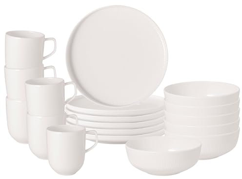 Villeroy & Boch Afina Frühstücks-Set 18-teilig aus Premium Porzellan, Geschirr-Set für 6 Personen, Made in Germany, Spülmaschinenfest und Mikrowellensicher, Stapelbar, Weiß