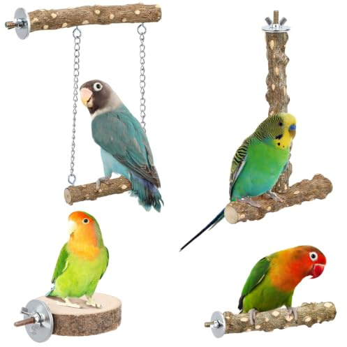Milisten 4 Piezas Percha para Pájaros Pequeña De Madera para Jaula Perchas para Periquitos Y Loros con Columpio Accesorios para Pájaros para Jaulas 6.69X0.78X0.78in