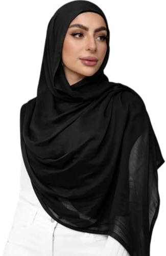 Piewag Viskose-Hijab-Schal für Damen, muslimischer Baumwoll-Jersey, Hijab, modisch, langer Schal, Schwarz, Einheitsgröße