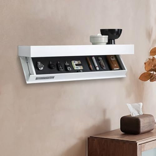 Designer- mit Geheimfach, verdecktes Schweberegal, mit verstecktem Fach, wandmontierte Aufbewahrungslösung für Wohnzimmer oder Küchenregal Wand Holz(Weiß)