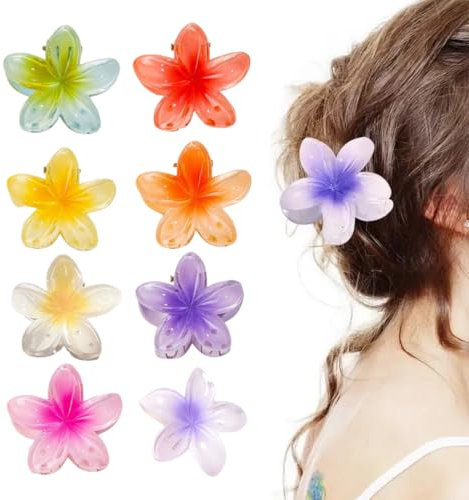 BCHKO 8 Pezzi Fermagli per Capelli a Forma di Fiore Fermacapelli Fiore Clip Artiglio Hawaiane per Donne Capelli Spessi e Sottili Accessori per Acconciature (8 Colori)