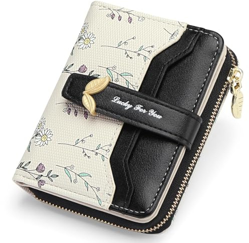 GAEKEAO Petit Portefeuille Femme, Porte Monnaie Femme Cuir avec Blocage RFID, Porte Carte avec Poches Zippées Monnaie Porte Monnaie Femmes