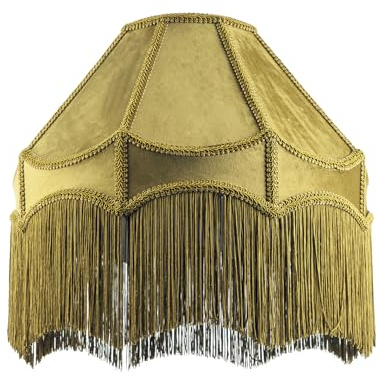 Handmade Victorian Empire Lampshade in Olive Green Velvet with Embroidered Trims and Long Tassels | 40cm x 26cm | for Pendant Floor or Table Lamp by Happy Homewares
