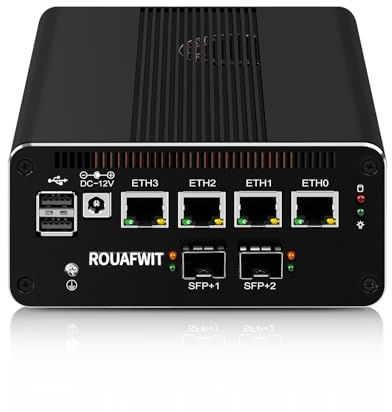 ROUAFWIT Mini PC Dual 10Gbe Core i3 N355 (Upgrade N305) Firewall Hardware, 2 x SFP+ 10Gbps, 4 x 2.5Gbe i226-V with Filter Connector, DDR5 32G RAM 512G NVME SSD, AES-NI, SIM, TF, 3 Display