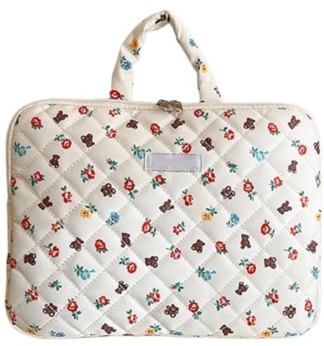 FJOADNVM Notebook Tasche Laptop-Hülle mit Blumen und niedlichen Bären, flauschig, gepolsterte Tragetasche, Notebook-Tasche for 13 14 15 Zoll(15-16inch)
