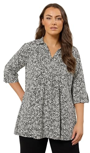 EVANS Curve Black Floral Pintuck Henley Top - Women's - Plus Size Curve