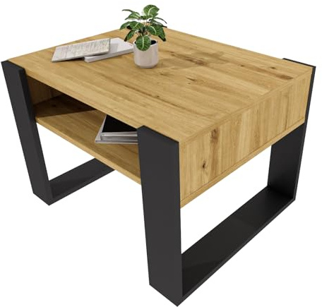 möbelkap Couchtisch 65×53.6 cm – Wohnzimmertisch aus Holzwerkstoff, Stabiler & moderner Kaffeetisch mit zusätzlicher Ablagefläche – Beistelltisch, Eiche Artisan/Schwarz, rechteckig