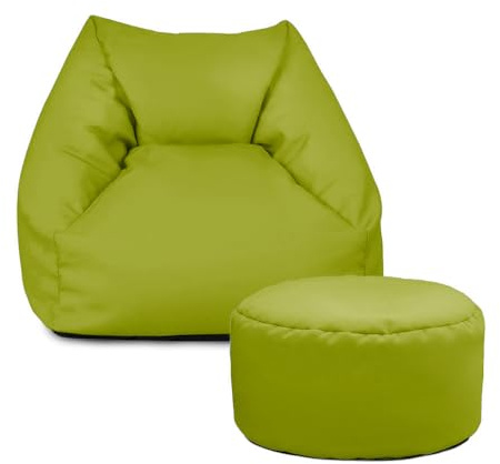 rucomfy Beanbags Snuggle Bean Bag Chair - Kids Armchair Beanbag Seat with Filling Included - Childrens Bedroom Furniture for Boys and Girls - 50 x 46 x 48cm (Olive Green, With Footstool)