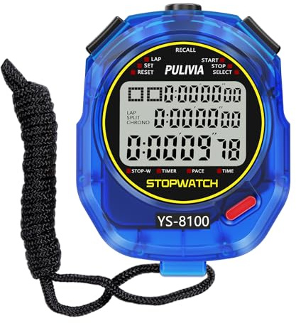 PULIVIA Stopwatch Sports Minuterie 100 Laps/Splits Digital Stop Watch avec Compte à Rebours et Minuterie D'alarme Calendrier Grand écran pour Entraîneurs, Course à Pied, Entraînement Sportif, Bleu