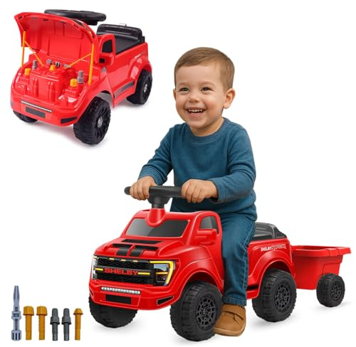 JAMARA 464067 Rutscher Shelby Ford F-150 Raptor mit Anhänger, Car für Kinder ab 12 Monate, Auto Baby Rutschauto, Spielzeug Rutscher, Geschenkidee für Kinds, Hupe, Kippschutz, Sound