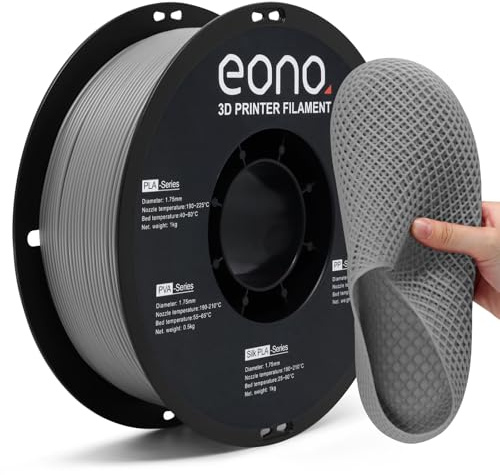 Eono Matte TPU Filament 95A, Flexibel & Stabil, 1.75mm, Maßgenauigkeit ±0.03mm, Kompatibel mit gängigen 3D-Druckern, Geeignet für RC-Modelle & Dekofiguren, 1kg-Spule (Grau)