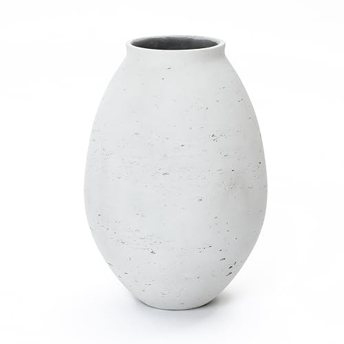 Hometopia Vase Rund Weiß 40cm – Moderne Blumenvase im Japandi-Stil, Handgefertigte Bodenvase für Pampasgras & Trockenblumen, Minimalistische Betonvase für Wohnzimmer & Büro