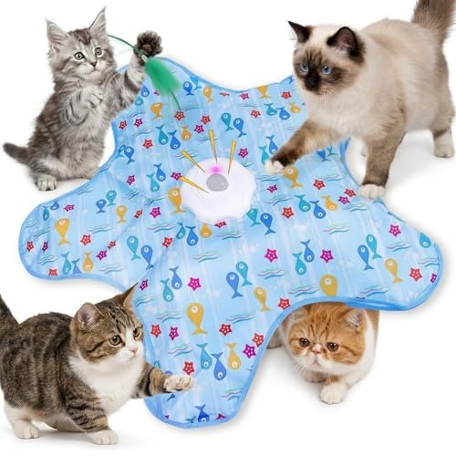 Interaktives Katzenspielzeug Selbstbeschäftigung, Katzenspielzeug Elektrisch mit Versteckspiel, Quietschender Maus Beweglicher Feder, 【Neu aufgewertet】 USB Wiederaufladbar für Kitten und Erwachsene