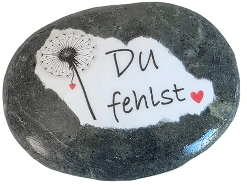 Herzmensch Kleiner schwarzer Spruchstein - Du fehlst - für das Grab und den Friedhof Mind. 6 cm breit, wetterfest und frostsicher handgemacht mit Flusskiesel