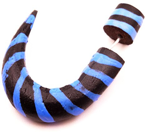 Spike paire 2 Faux Ecarteur Bois Boucles d'oreilles Piercing Wooden Gauge Earring spyke Fake paire Peint bleu noir