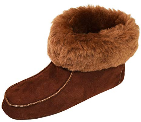 Naturasan Damen Lammfell Hausschuhe, Fellschuhe mit weicher Leder Sohle, Mokassin, Lederschuhe Puschen Slipper, HS-01, Braun (42)