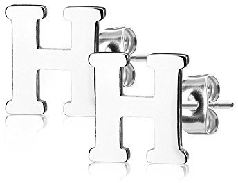 Bungsa BUCHSTABE H Ohrstecker Silber - BUCHSTABEN H Ohrring in Silber - Alphabet Ohrringe zum Stecken - aus Edelstahl - Ohrschmuck für Damen, Kinder & Herren