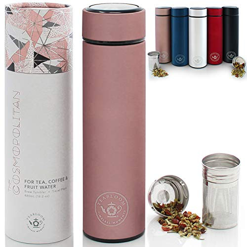 Teabloom Becher für alle Getränke - 480 ml/Isolierflasche aus gebürstetem Metall - Teeflasche - Reiseflasche - Für kaltes Gebräu - 2-Wege-Zubereiter - In 5 Farben erhältlich