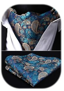 HISDERN Krawattenschal Aqua Herren Paisley Hochzeit Ascot Krawatte Taschentuch Business Blumen Halstuch und Einstecktuch Set