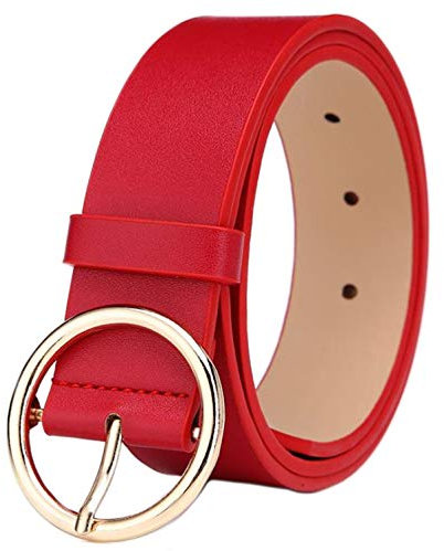 MESHIKAIER 41 * 1.3 Zoll Damen mode PU Leder Gürtel Taillengürtel Hüftgürtel Casual Waist Belt mit Metallisch Schnalle (Rot)