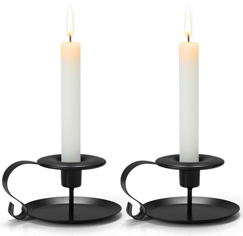 Eisen Schwarzer Kerzenständer 2er Set – Schwarze Konische Metall Kerzenhalter, Antike Vintage Dekorative Kerzenhalter für Halloween, Weihnachten, Hochzeiten und Festliche Anlässe