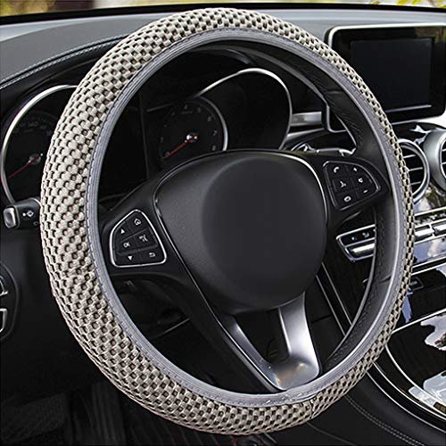Universal Auto Lenkradhüllen Fahrrad 3D-Mesh-Eisseide Lenkradbezug Tragbar Fahrzeug Lenkradabdeckung Elastisch Anti-Rutsch und Schweiß Absorption Auto Wrap Abdeckung (37-38cm) Grau