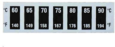 RS PRO Temperaturmessstreifen 60 °C / 90 °C 2 Messbereiche 10 Stk. Horizontal, L. 12.5 mm, B. 45 mm Reversibel, Packung a 10 Stück