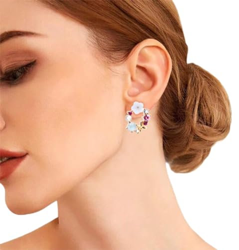 Yienate, Orecchini in stile stravagante a forma di ghirlanda con perla, fiocchi, fiori, alla moda, per donne e ragazze, colore oro rosa
