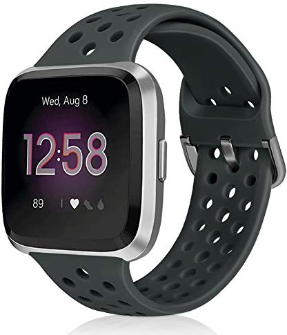 Runostrich Sport Strap Compatible with Fitbit Versa 2/Fitbit Versa/Versa Lite/SE, Soft Silicone Band Replacement Breathable Wristband Accessories for Smart Fitness Watch for Women Men (Dark Grey)