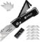 BIBURY Cuttermesser, Portabel Teppichmesser, Faltbares Universalmesser mit 15 Extra SK5 Edelstahlklingen und Klingenaufbewahrung, Universal-Klappmesser Metall für Teppich, Karton und Tapeten