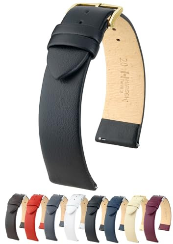 HIRSCH Uhrenarmband aus echtem Leder mit Schnellverschluss und Edelstahl-Schnalle, weich, flexibel und bequem, mehrere Farben und Größen, Toronto, Schnalle in Schwarz / Gold, 17mm - L, Armband