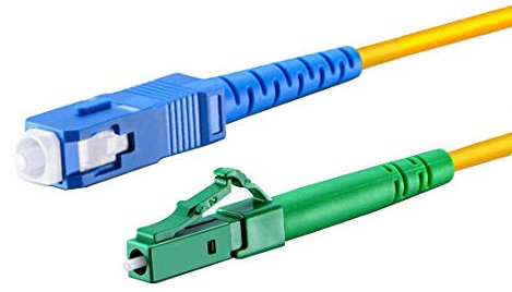 CONBIC® LWL Glasfaser-Kabel – OS2 gelb, LC/APC auf SC/UPC Stecker, Simplex 9/125 Patchkabel – Lichtwellenleiter (1m)