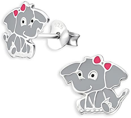 Monkimau Kinderohrringe Elefanten Ohrstecker aus 925 Sterling Silber grau emailliert