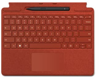 Teclado de firma Microsoft Surface Pro 8/Pro X, paquete rojo amapola con lápiz delgado 2 negro