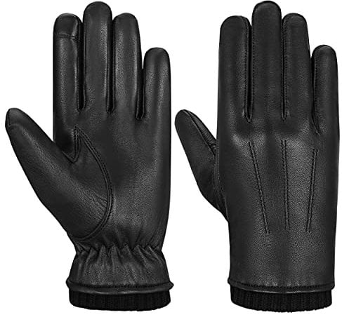 Hand Fellow Herren Mode Fahren Schwarz Leder Handschuhe Wolle Kaschmir Futter Fleece Touchscreen Kompatibel Outdoor Leder Fahren Handschuhe Winter Warm Leder Handschuh HF-RM1 (XXL)