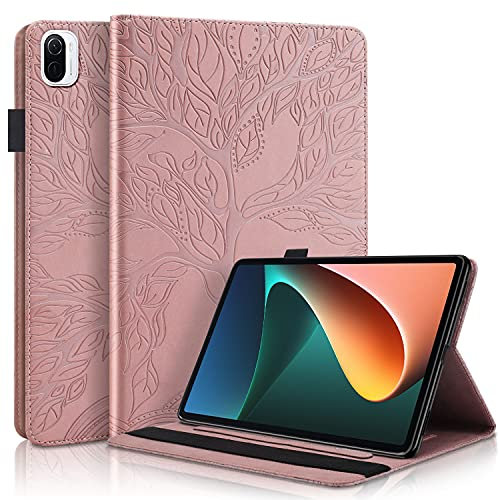 Rosbtib Funda Xiaomi Mi Pad 5/Pad 5 Pro 5G 11 Pulgadas, PU Cuero Flip Case Stand TPU Cover Patrón de árbol de la Vida Funda con Ranura para Tarjetas Funda para Xiaomi Pad 5/5 Pro 5G 2021 - Oro Rosa