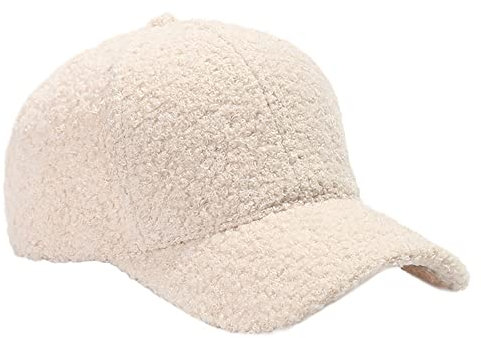 Warme Winter-Fuzzy-Baseball-Mütze, Damen, Herren, flauschig, Fleece, Lammwolle, Basellball-Mütze, Beige, Einheitsgröße