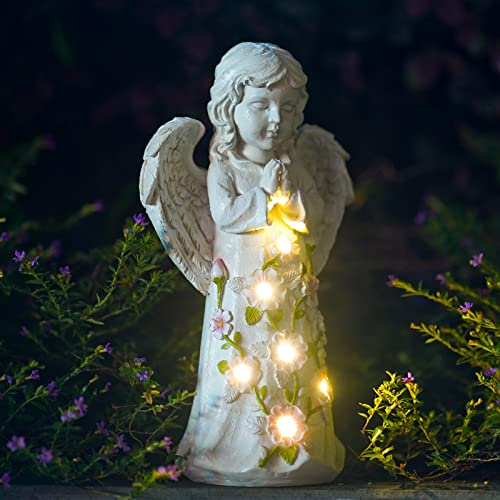 Nacome Solar Angel Garden Statue - Succulent & 7 LED Lights, Outdoor Decor