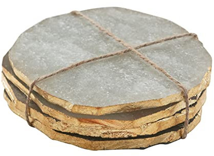 Creative Co-Op Quarz-Untersetzer, goldfarbener Rand, 4 Stück, 10,2 x 10,2 x 5,1 cm, Mehrfarbig