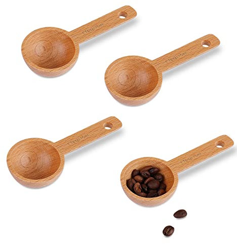 AIEX 4pcs 15ml Cuillère à Mesurer en Bois Cuillère à Café en Bois en Hêtre Cuillère à Doser pour Café Moulu 1 Cuillère à Soupe pour Mesure Grains Café Moulus Thé Accessoires de Maison Cuisine