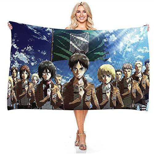 Attack on Titan- Schwören unter der Flagge Anime Mikrofaser Leichte Absorption Sandfrei Schnell Trocknend Strandtuch Campingtuch Reise Pool Picknick Schwimmen Badetuch